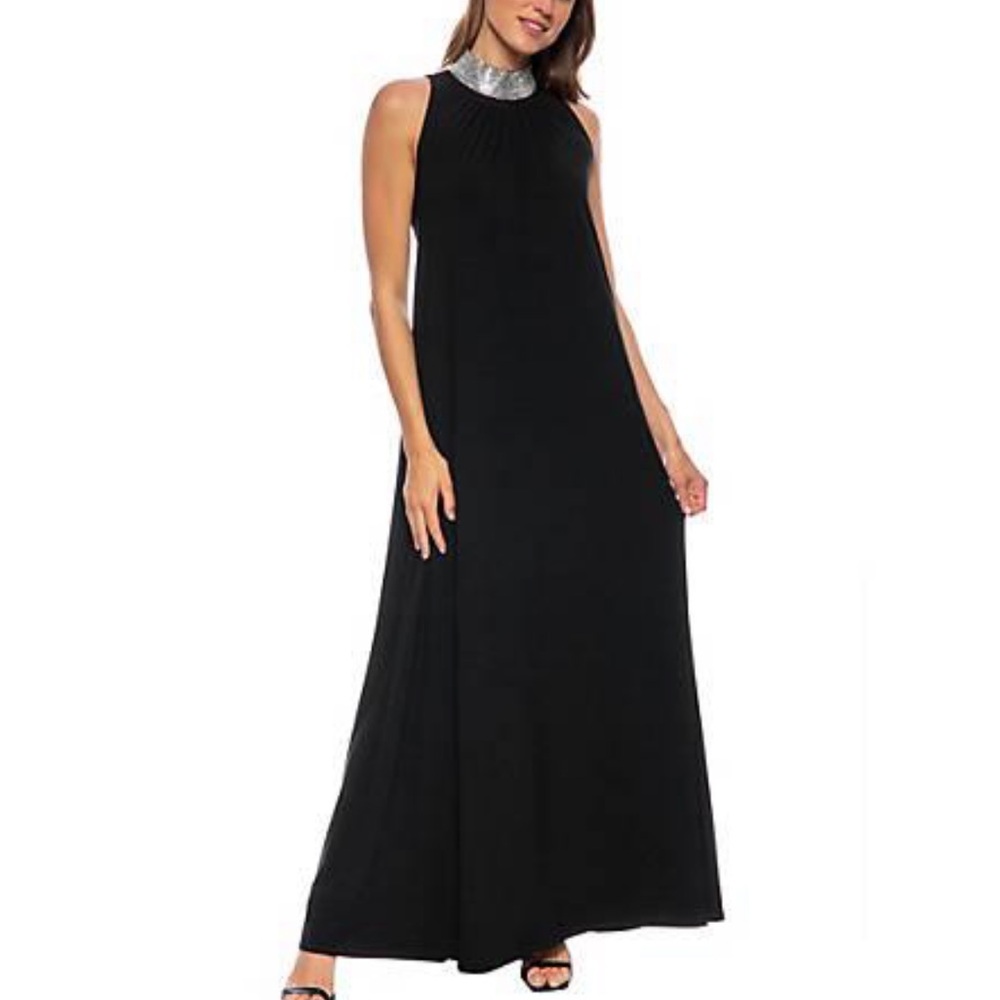 NWOT Marina rhinestone collar trapeze gown